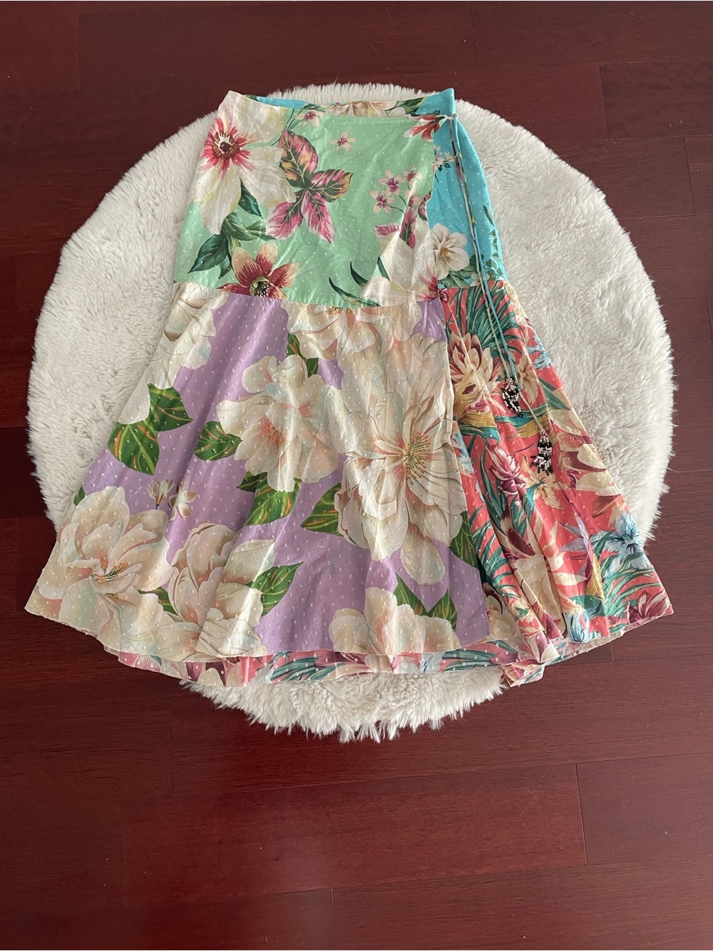 FARM Rio Floral Patchwork Midi Skirt in Mint, Lavender, Coral - Picture 2 of 7